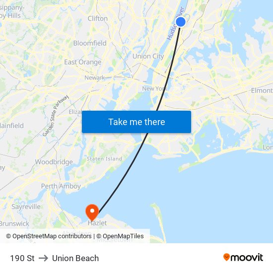 190 St to Union Beach map