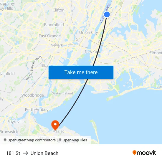 181 St to Union Beach map