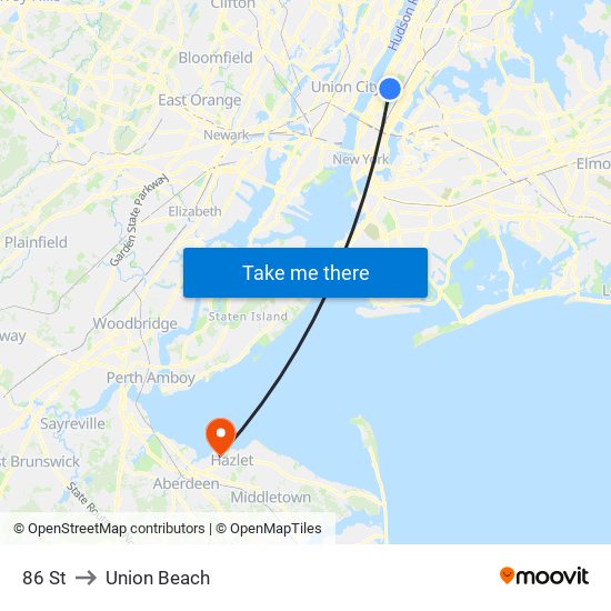 86 St to Union Beach map