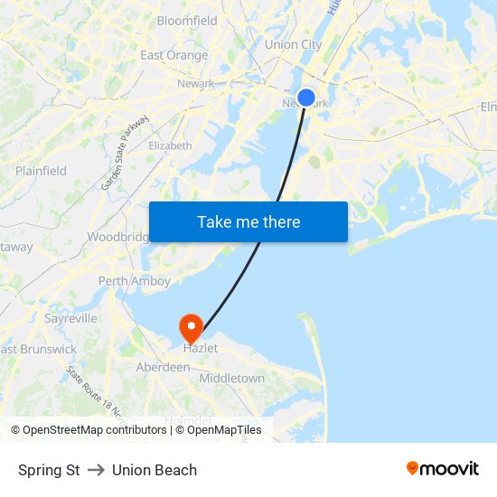 Spring St to Union Beach map