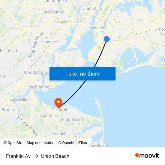 Franklin Av to Union Beach map