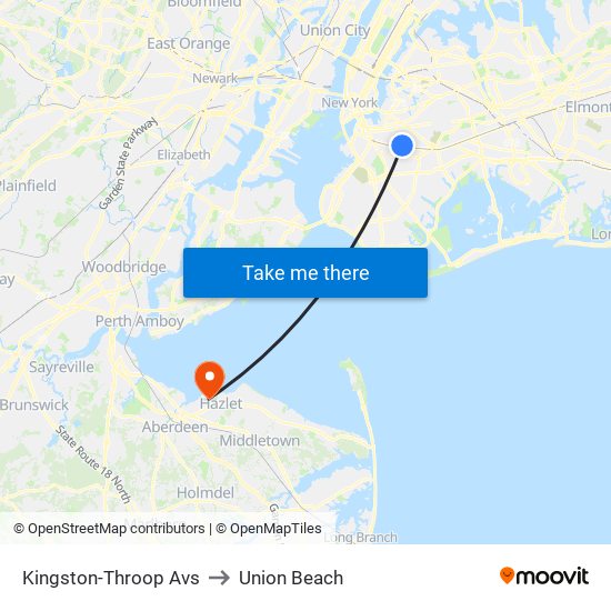 Kingston-Throop Avs to Union Beach map