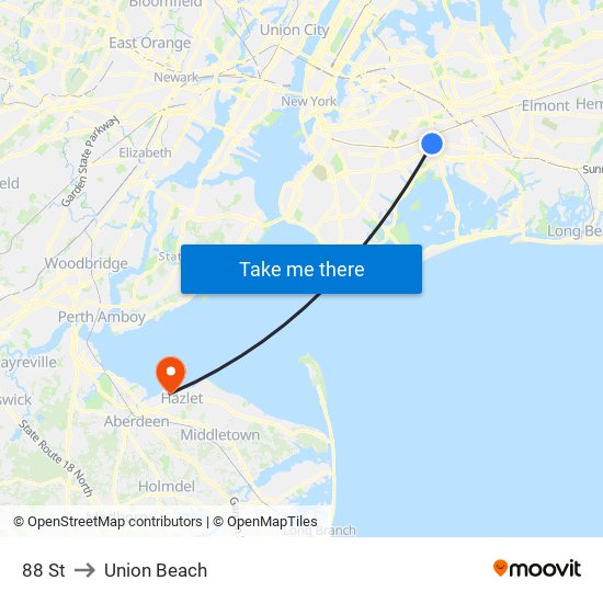 88 St to Union Beach map