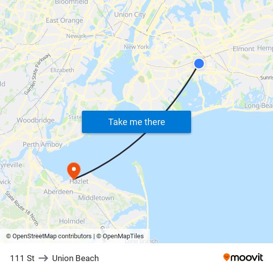 111 St to Union Beach map
