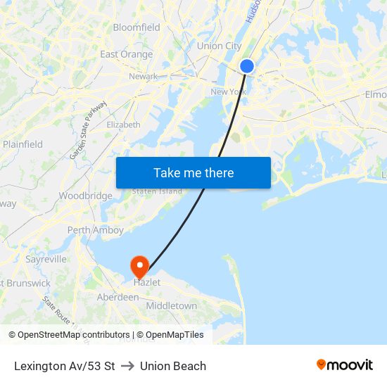 Lexington Av/53 St to Union Beach map