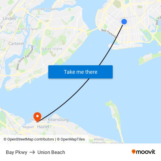 Bay Pkwy to Union Beach map