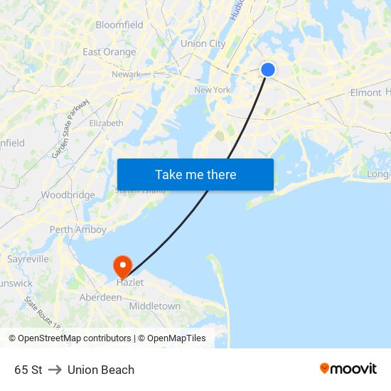 65 St to Union Beach map