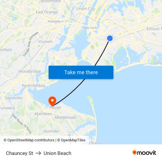 Chauncey St to Union Beach map