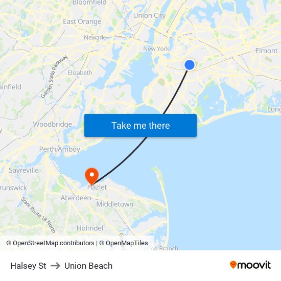 Halsey St to Union Beach map