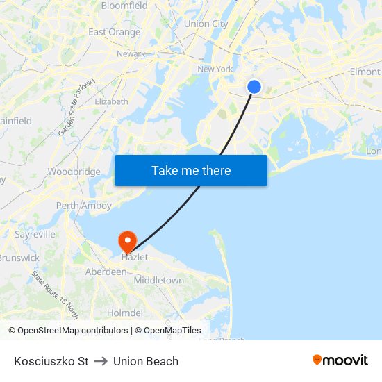 Kosciuszko St to Union Beach map