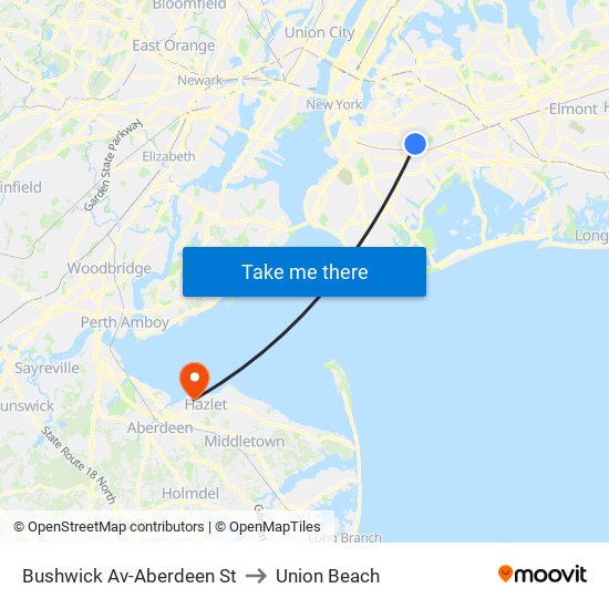 Bushwick Av-Aberdeen St to Union Beach map