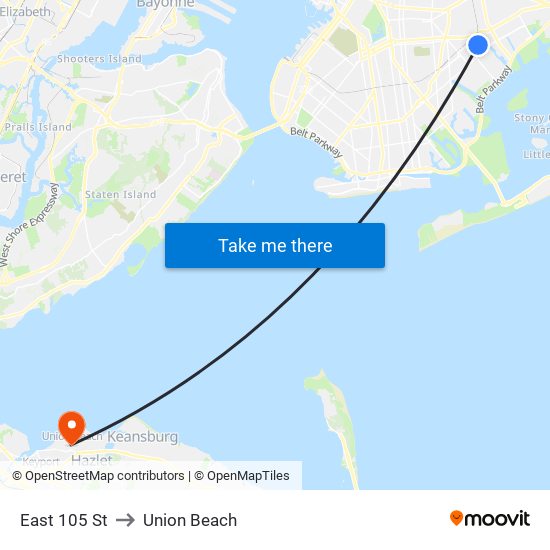 East 105 St to Union Beach map