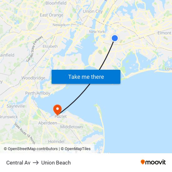 Central Av to Union Beach map
