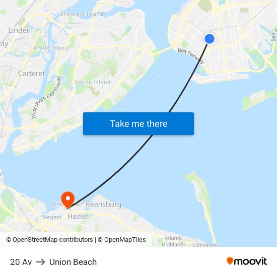 20 Av to Union Beach map