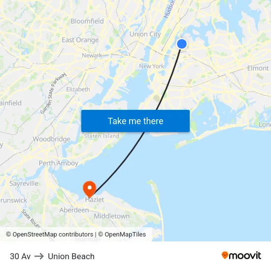 30 Av to Union Beach map