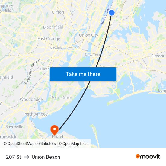207 St to Union Beach map