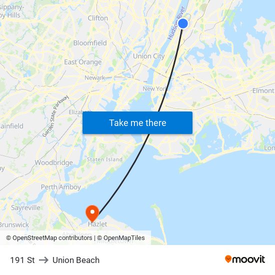 191 St to Union Beach map