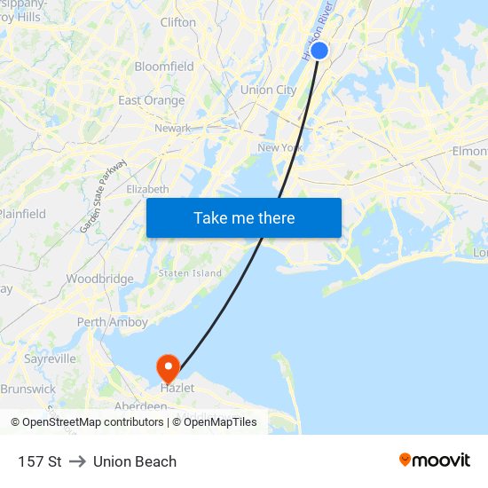157 St to Union Beach map