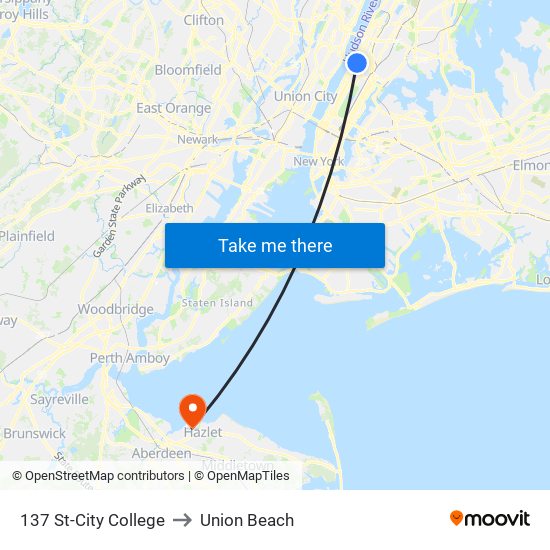 137 St-City College to Union Beach map