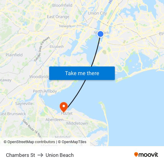 Chambers St to Union Beach map