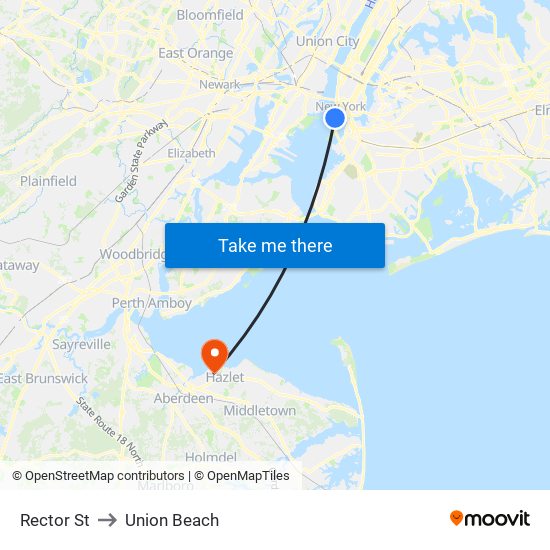 Rector St to Union Beach map