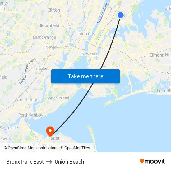 Bronx Park East to Union Beach map