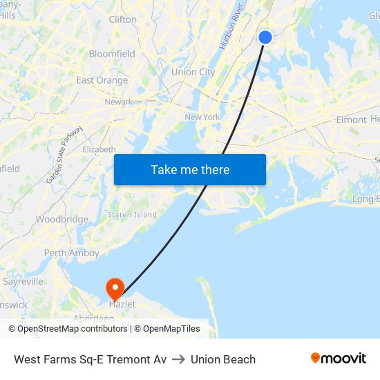 West Farms Sq-E Tremont Av to Union Beach map