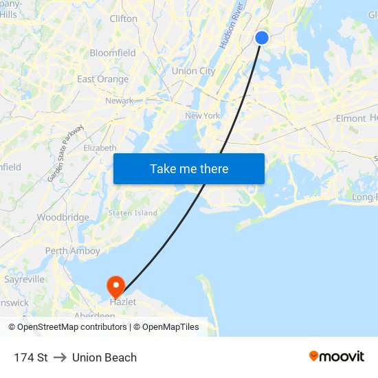 174 St to Union Beach map