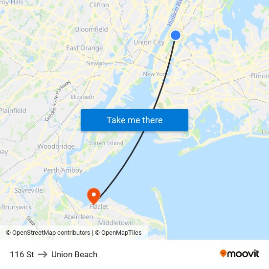116 St to Union Beach map