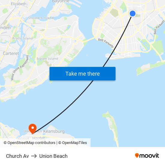 Church Av to Union Beach map