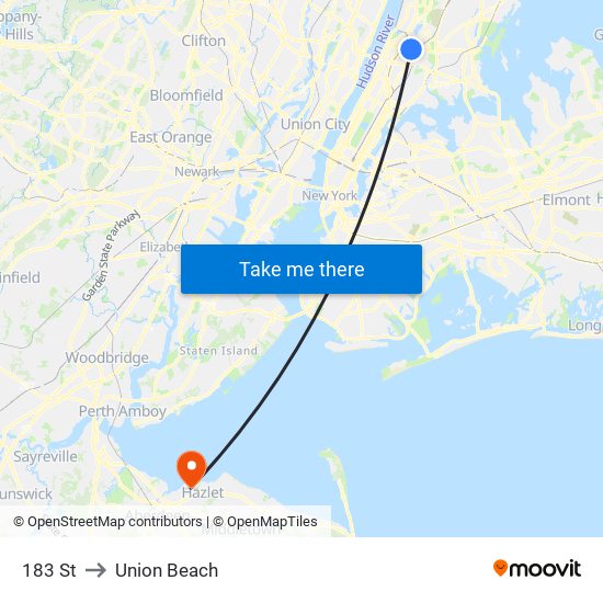 183 St to Union Beach map