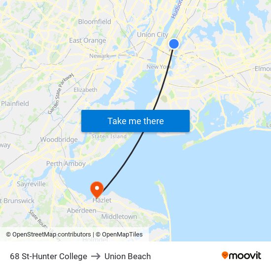 68 St-Hunter College to Union Beach map
