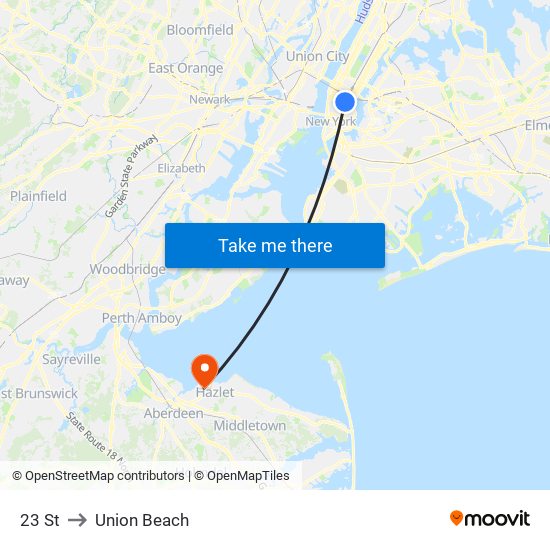23 St to Union Beach map