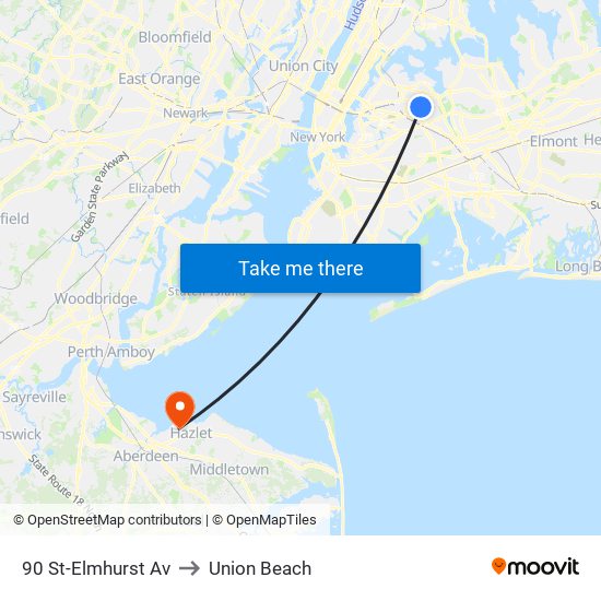 90 St-Elmhurst Av to Union Beach map
