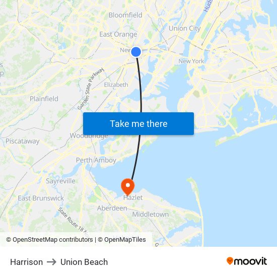 Harrison to Union Beach map