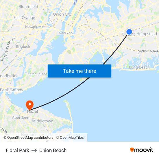 Floral Park to Union Beach map