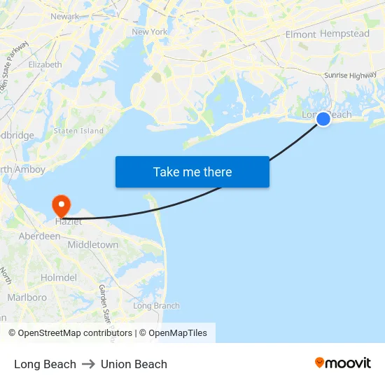 Long Beach to Union Beach map