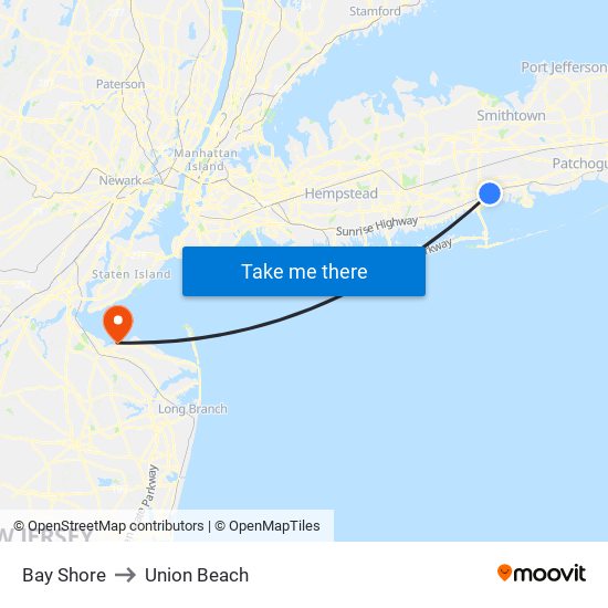 Bay Shore to Union Beach map