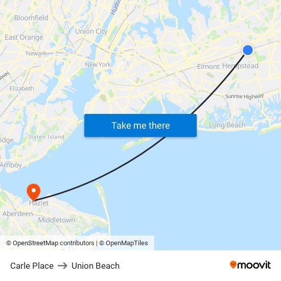 Carle Place to Union Beach map