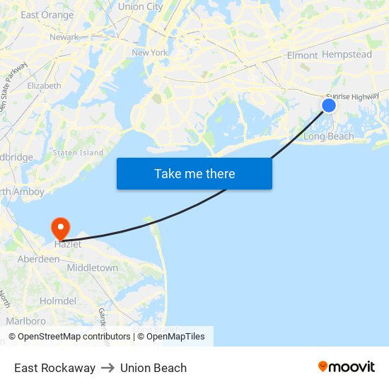 East Rockaway to Union Beach map