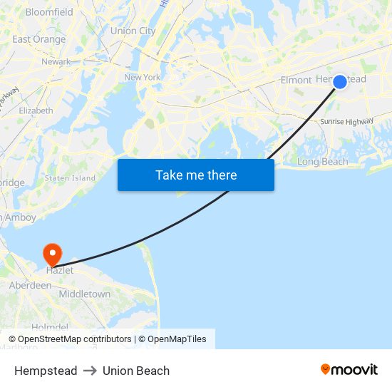 Hempstead to Union Beach map