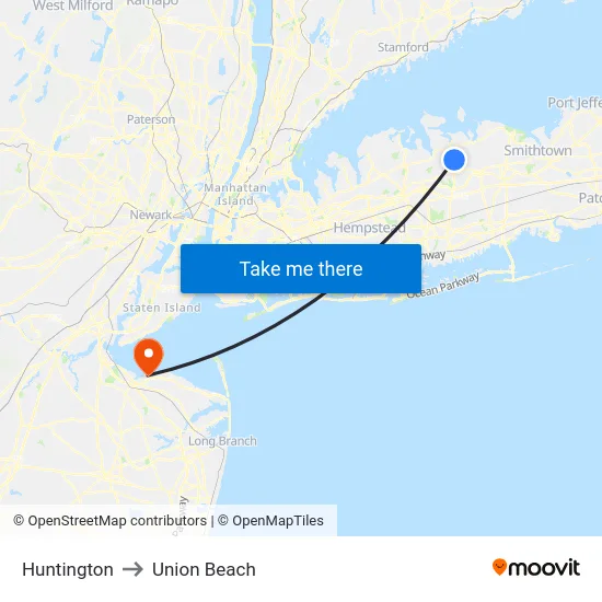 Huntington to Union Beach map