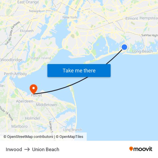 Inwood to Union Beach map