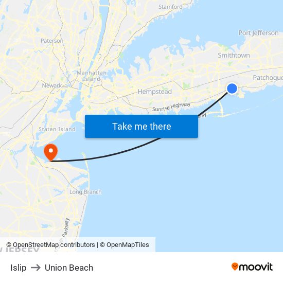 Islip to Union Beach map