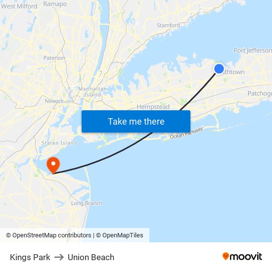Kings Park to Union Beach map