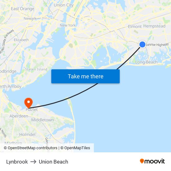 Lynbrook to Union Beach map