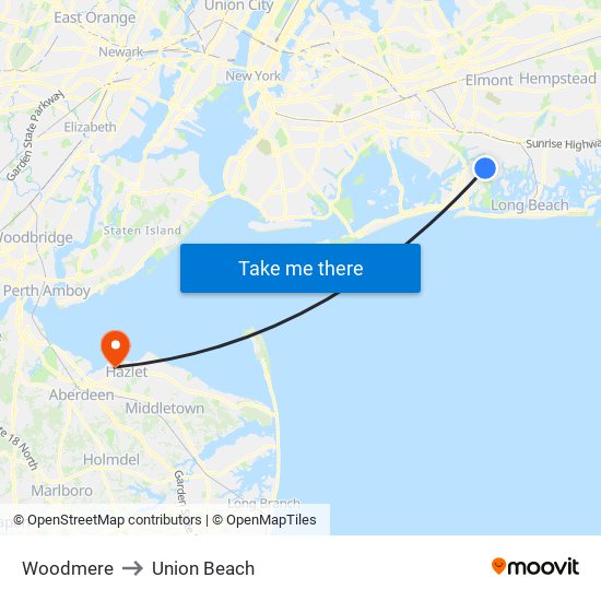Woodmere to Union Beach map