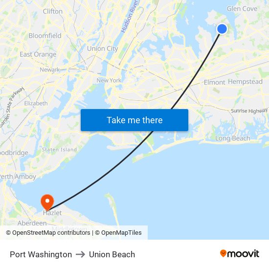 Port Washington to Union Beach map