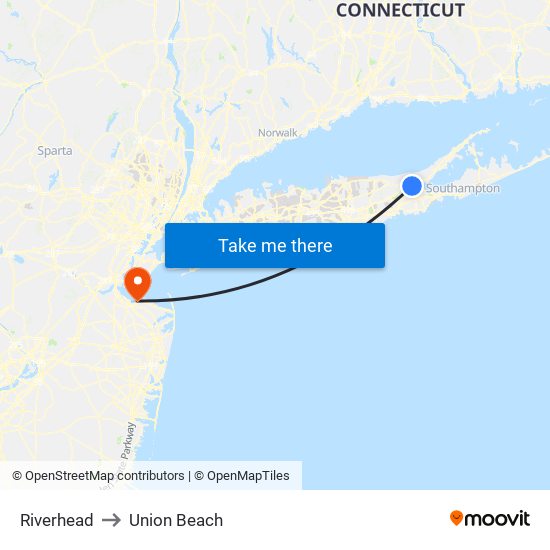 Riverhead to Union Beach map