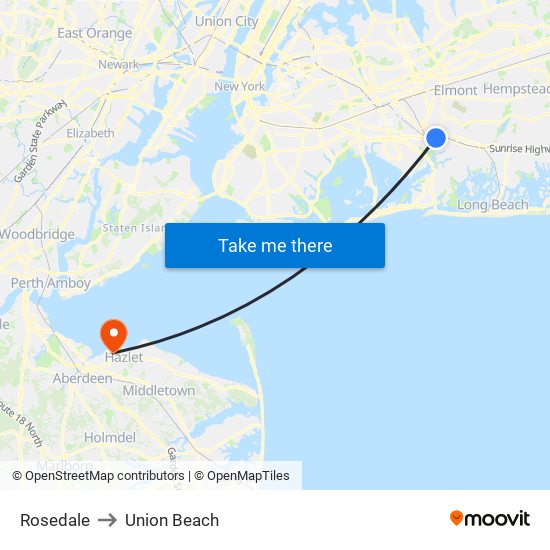 Rosedale to Union Beach map